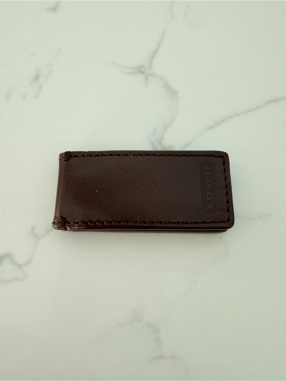 NEW Coach Dark Brown Leather Money Clip